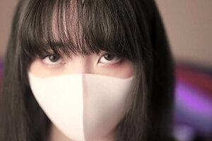 Horny amateur masked Asian teen toying on webcam show