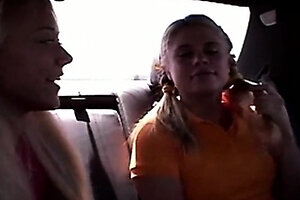 Littile Summer and Lexy fingering hard on Car and Orgasm