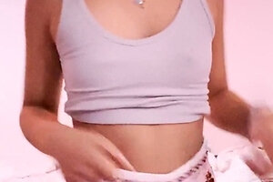 Horny amateur masked Asian teen toying on webcam show