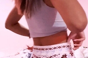 Horny amateur masked Asian teen toying on webcam show