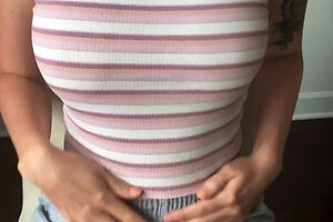 Small titted brunette teen fingering on the bed