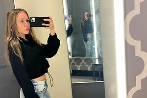 Blonde teen in solo action with her pussy