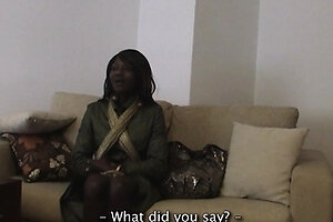 Shy African babe sucking big white dick