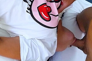 Cum gagging deepthroat blowjob from big boobs Latina MILF