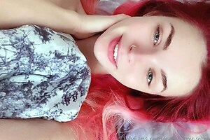 Sexy amateur redhead teen double dildo action